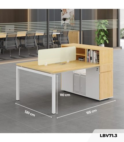 Cụm bàn làm việc 2 người LBV71.3 155x120 - Vân gỗ nhạt