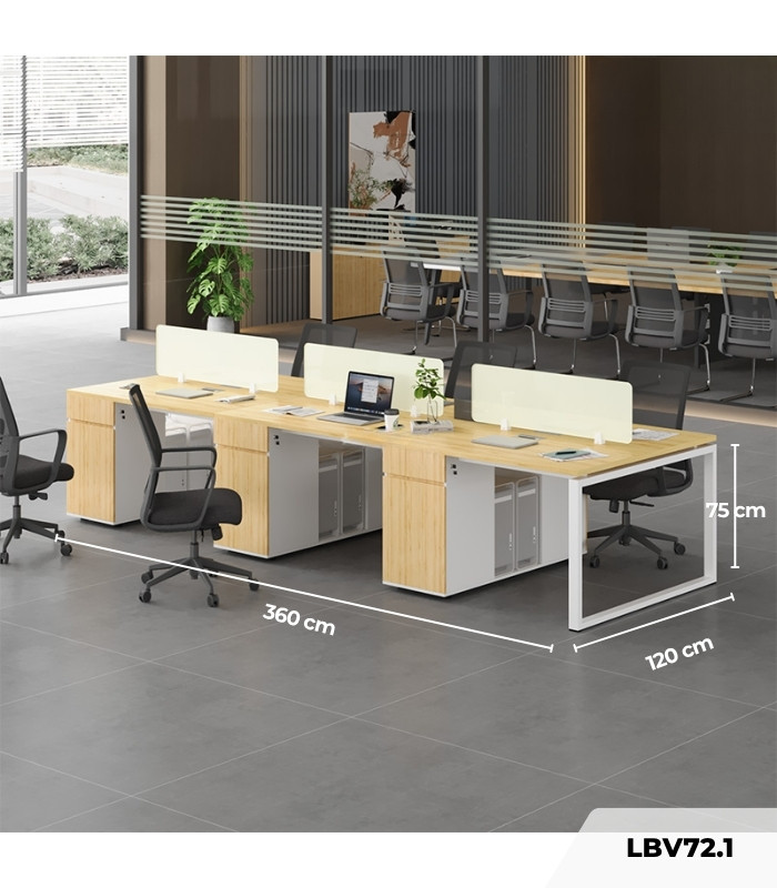 Cụm bàn làm việc 6 người LBV72.1 360x120 - Vân gỗ nhạt