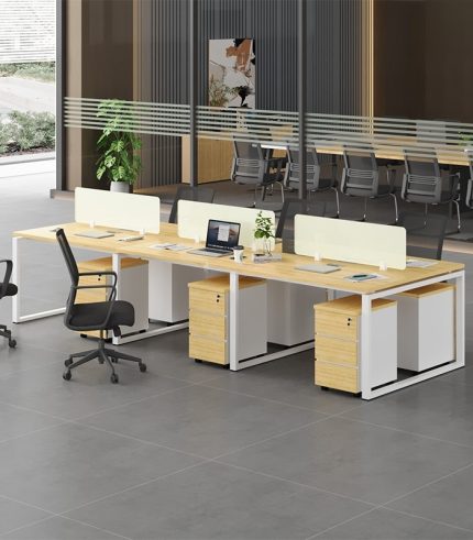 Cụm bàn làm việc 6 người LBV73.1 360x120 - Vân gỗ nhạt