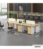 Cụm bàn làm việc 6 người LBV73.1 360x120 - Vân gỗ nhạt