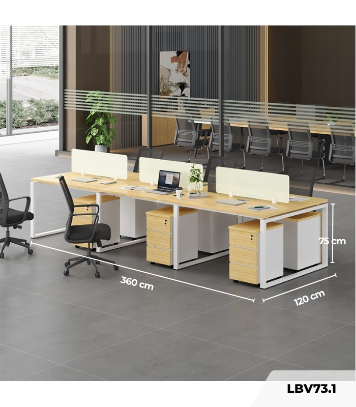 Cụm bàn làm việc 6 người LBV73.1 360x120 - Vân gỗ nhạt