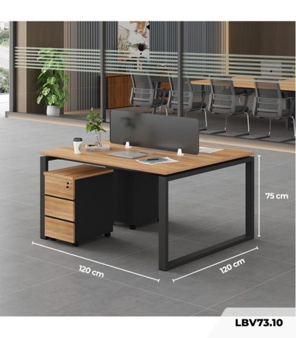 Cụm bàn làm việc 2 người LBV73.10 120x120 - Vân gỗ đậm