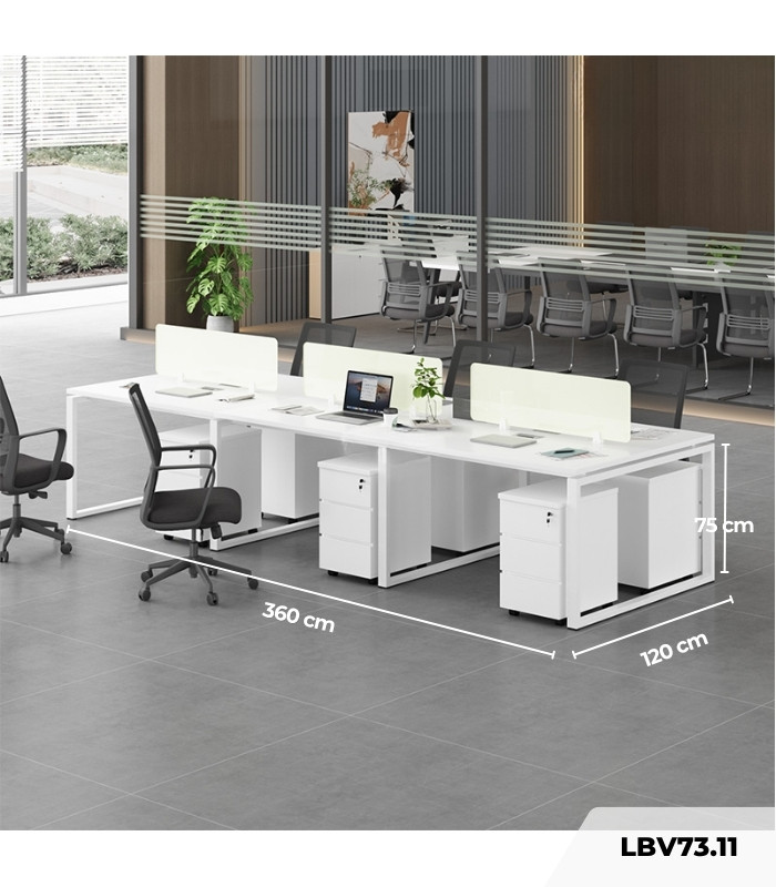 Cụm bàn làm việc 6 người LBV73.11 360x120 - Trắng