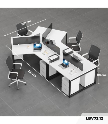 Cụm bàn làm việc 4+1 người LBV73.12 352x268 - Trắng