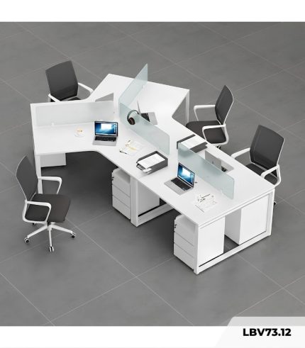 Cụm bàn làm việc 4+1 người LBV73.12 352x268 - Trắng