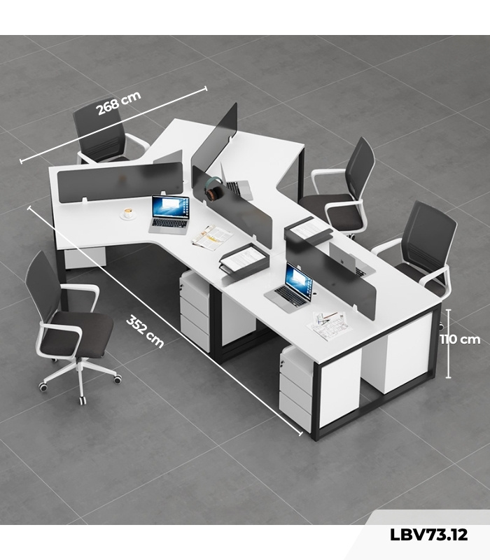 Cụm bàn làm việc 4+1 người LBV73.12 352x268 - Trắng