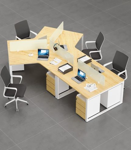 Cụm bàn làm việc 4+1 người LBV73.2 352x268 - Vân gỗ nhạt