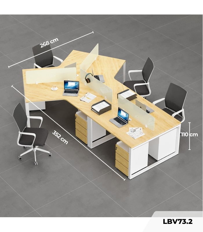 Cụm bàn làm việc 4+1 người LBV73.2 352x268 - Vân gỗ nhạt