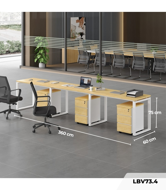 Cụm bàn làm việc 3 người LBV73.4 360x60 - Vân gỗ nhạt