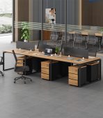 Cụm bàn làm việc 6 người LBV73.6 360x120 - Vân gỗ đậm