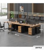 Cụm bàn làm việc 6 người LBV73.6 360x120 - Vân gỗ đậm