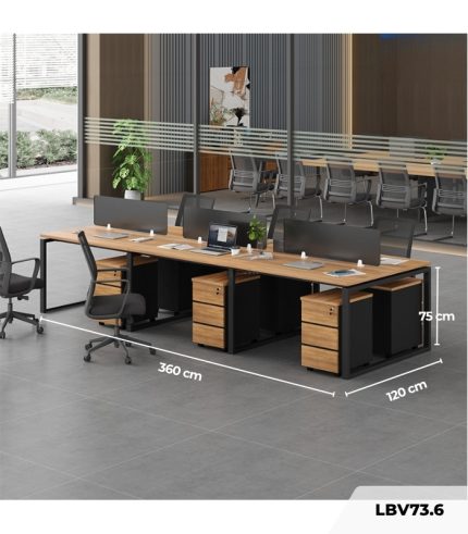 Cụm bàn làm việc 6 người LBV73.6 360x120 - Vân gỗ đậm
