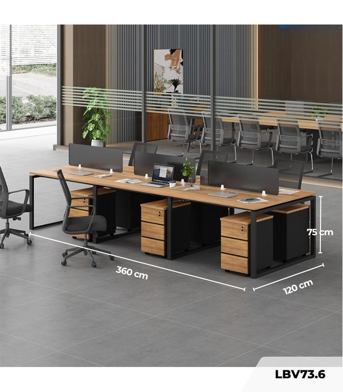 Cụm bàn làm việc 6 người LBV73.6 360x120 - Vân gỗ đậm