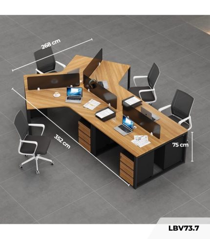 Cụm bàn làm việc 4+1 người LBV73.7 352x268 - Vân gỗ đậm