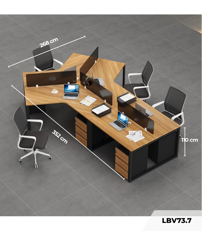 Cụm bàn làm việc 4+1 người LBV73.7 352x268 - Vân gỗ đậm