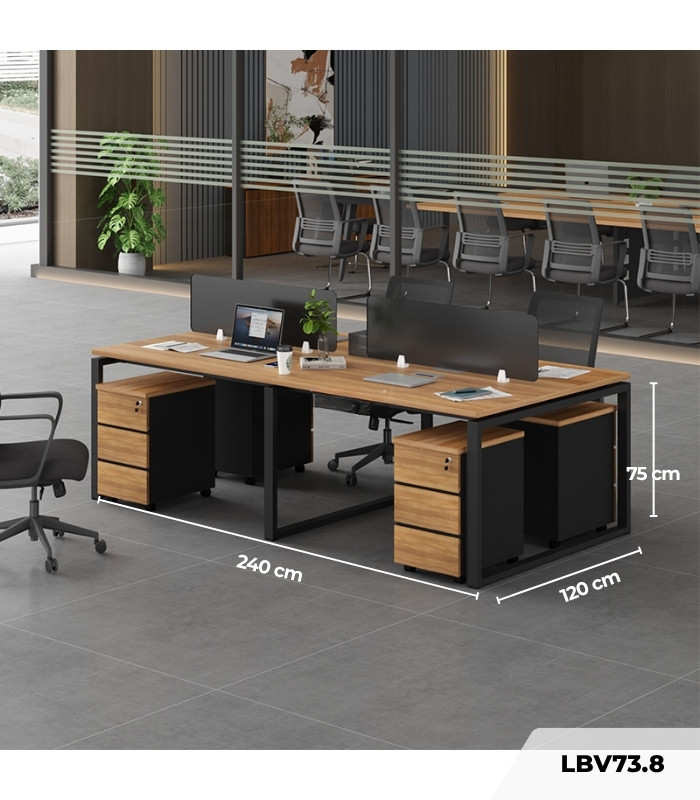 Cụm bàn làm việc 4 người LBV73.8 240x120 - Vân gỗ đậm