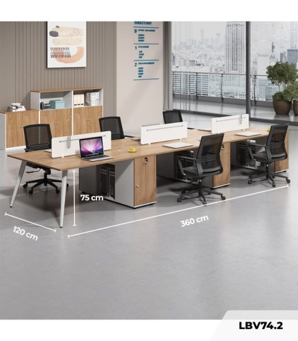 Cụm bàn làm việc 6 người LBV74.2 360x120 - Vân gỗ đậm
