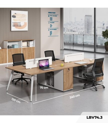 Cụm bàn làm việc 4 người LBV74.3 240x120 - Vân gỗ đậm