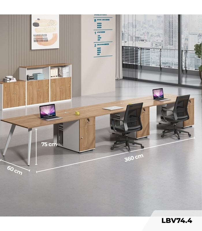 Cụm bàn làm việc 3 người LBV74.4 360x60 - Vân gỗ đậm