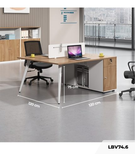 Cụm bàn làm việc 2 người LBV74.6 120x120 - Vân gỗ đậm