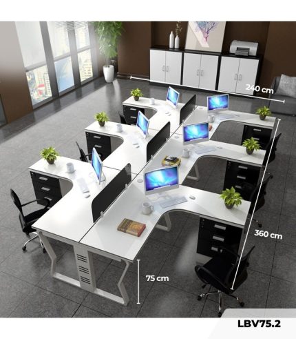 Cụm bàn làm việc 6 người LBV75.2 360x240 - Trắng Khung trắng