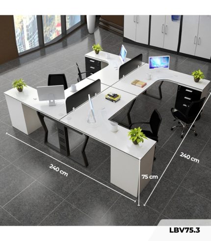 Cụm bàn làm việc 4 người LBV75.3 240x240 - Trắng Khung đen