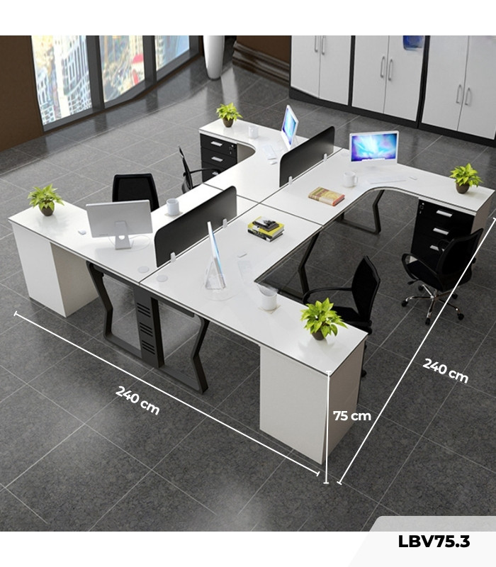 Cụm bàn làm việc 4 người LBV75.3 240x240 - Trắng Khung đen