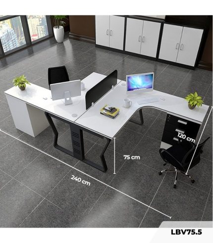 Cụm bàn làm việc 2 người LBV75.5 240x120 - Trắng Khung đen