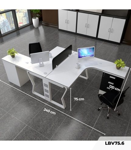 Cụm bàn làm việc 2 người LBV75.6 240x120 - Trắng Khung trắng