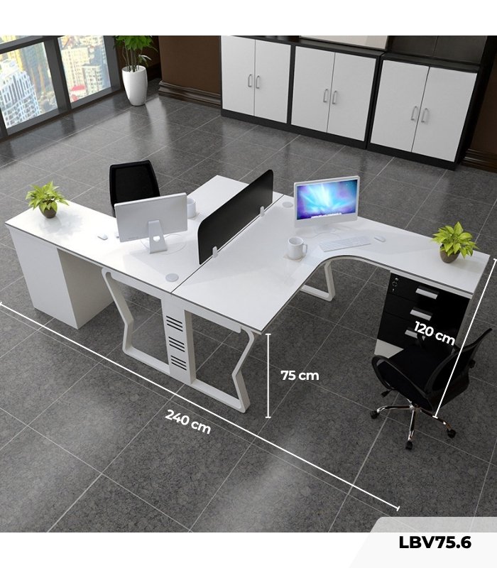 Cụm bàn làm việc 2 người LBV75.6 240x120 - Trắng Khung trắng