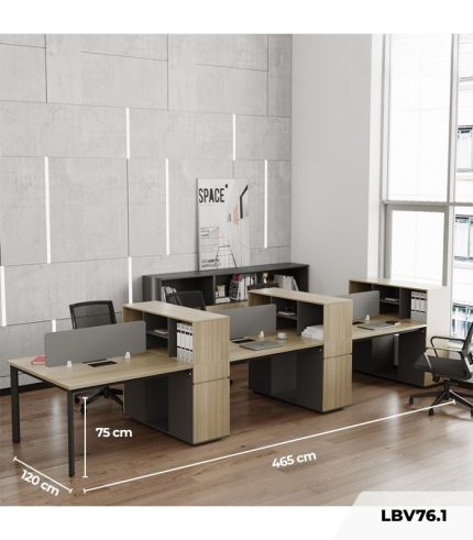 Cụm bàn làm việc 6 người LBV76.1 465x120 - Vân gỗ đậm