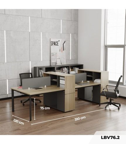 Cụm bàn làm việc 4 người LBV76.2 310x120 - Vân gỗ đậm
