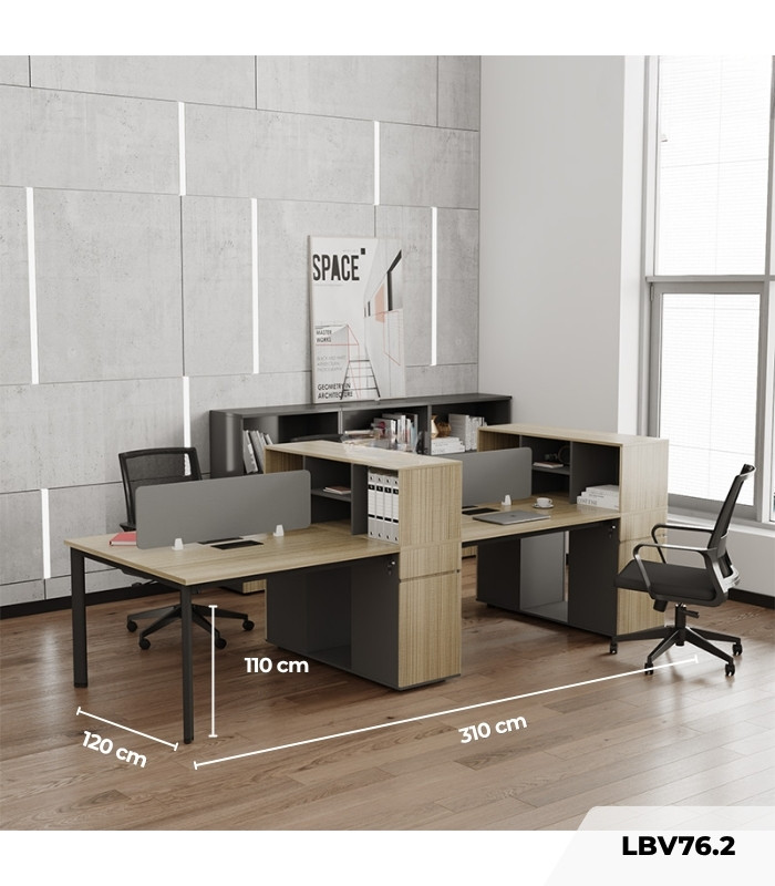 Cụm bàn làm việc 4 người LBV76.2 310x120 - Vân gỗ đậm