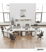 Cụm bàn làm việc 6+1 người LBV77.1 464x268 - Mặt bàn trắng - Khung đen