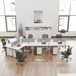 Cụm bàn làm việc 6+1 người LBV77.1 464x268 - Mặt bàn trắng - Khung đen