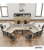 Cụm bàn làm việc 6 người LBV77.10 464x268 - Mặt bàn vân gỗ - Khung đen