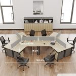 Cụm bàn làm việc 6 người LBV77.10 464x268 - Mặt bàn vân gỗ - Khung đen