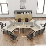 Cụm bàn làm việc 6 người LBV77.10 464x268 - Mặt bàn vân gỗ - Khung đen