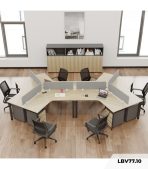 Cụm bàn làm việc 6 người LBV77.10 464x268 - Mặt bàn vân gỗ - Khung đen