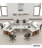 Cụm bàn làm việc 6 người LBV77.14 464x268 - Mặt bàn trắng - Khung trắng - Tủ vân gỗ
