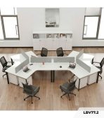 Cụm bàn làm việc 6 người LBV77.2 464x268 - Mặt bàn trắng - Khung đen