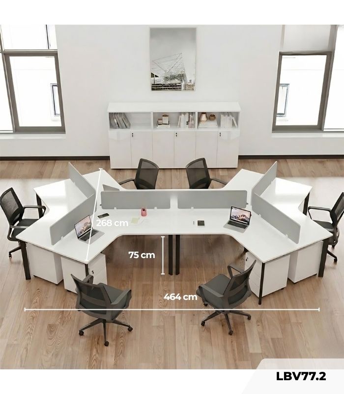 Cụm bàn làm việc 6 người LBV77.2 464x268 - Mặt bàn trắng - Khung đen