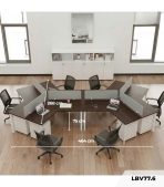 Cụm bàn làm việc 6 người LBV77.6 464x268 - Mặt bàn đen - Khung trắng