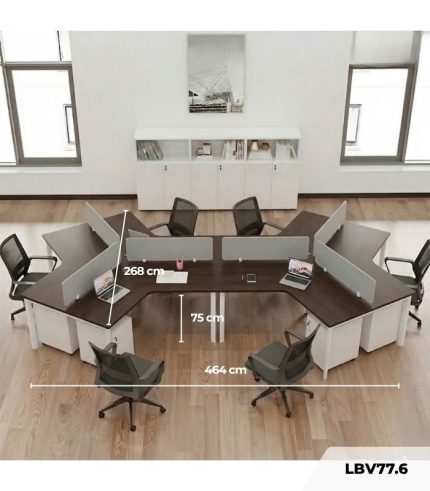 Cụm bàn làm việc 6 người LBV77.6 464x268 - Mặt bàn đen - Khung trắng