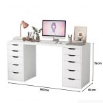 Bàn làm việc IKEA 2 Tủ LBV38.11 200x60 - Trắng