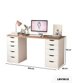 Bàn làm việc IKEA 2 Tủ LBV38.12 200x60 - Trắng + Vân gỗ