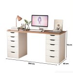 Bàn làm việc IKEA 2 Tủ LBV38.12 200x60 - Trắng + Vân gỗ