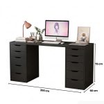 Bàn làm việc IKEA 2 Tủ LBV38.13 200x60 - Đen
