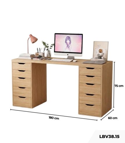 Bàn làm việc IKEA 2 Tủ LBV38.15 200x60 - Vân gỗ nhạt