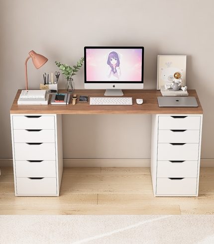 Bàn làm việc IKEA 2 Tủ LBV38.12 200x60 - Trắng + Vân gỗ